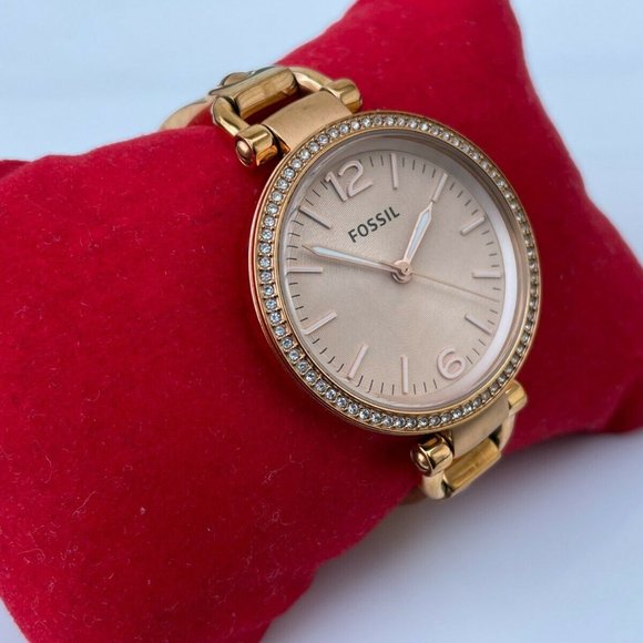 Fossil Ladies Watch GEORGIA Gold Tone Analog Crystals Accent Bezel Wrist Watch - Picture 5 of 12